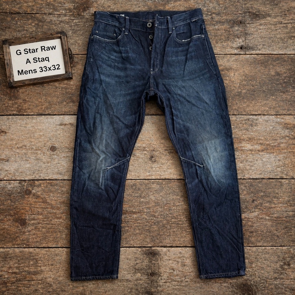 G-Star Raw A-Staq Regular Tapered Dark Wash Indigo Jeans Mens 33x32